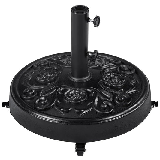 Pied de parasol Yaheetech 25 kg, Ø 50,5 cm - Noir - Pied de parasol mobile avec roulettes et design rétro