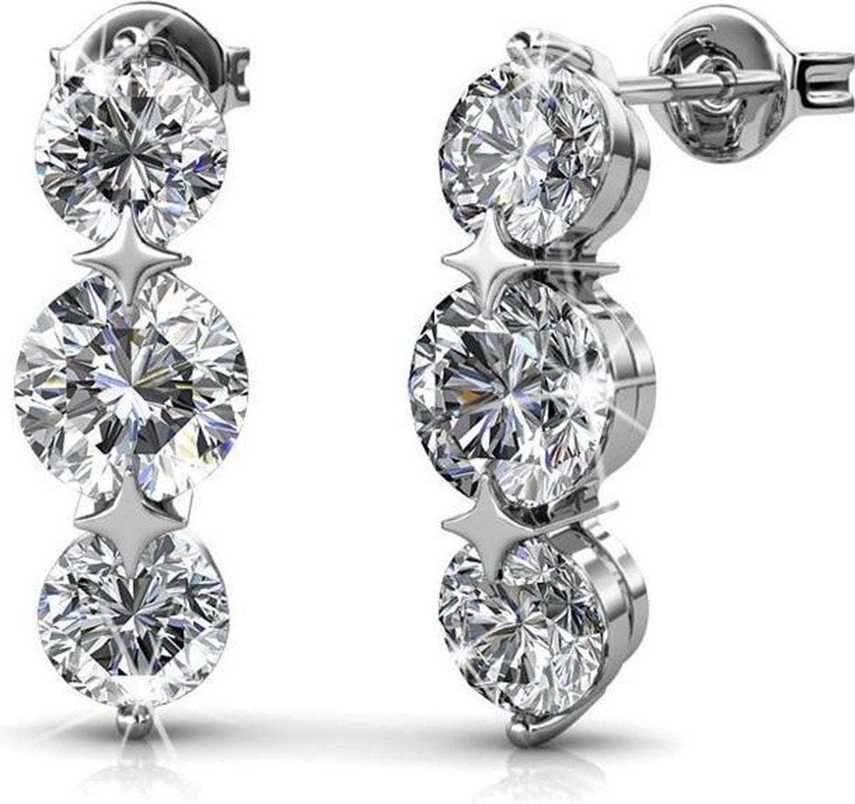 Yolora Boucles d'oreilles pour dames avec cristaux Kalpa Camaka - couleur argent - plaqué or blanc 18K - emballage cadeau