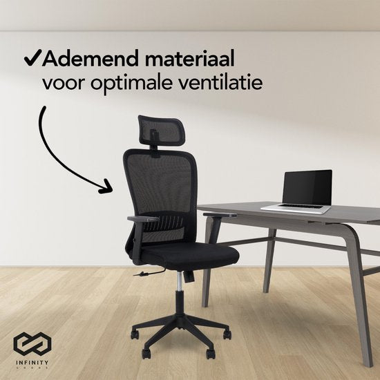 Infinity Goods Ergonomic Office Chair - Chaises de bureau pour adultes - Entièrement réglable - Chaise de bureau - Noir