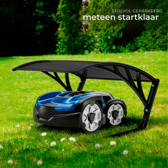 tectake® Garage pour tondeuse à gazon robotisée - Abri pour tondeuse à gazon - Station de recharge pour tondeuse à gazon robotisée - Résistant aux intempéries - 81 x 100 x 48 cm - 4 piquets de sol inclus - Noir