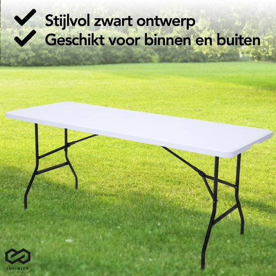 Infinity Goods Table pliante - Table pliante - 180 x 70 x 74 cm - Table de camping - Table de jardin - Portable - Blanc