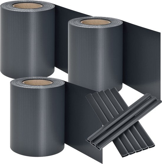 Bandes d'intimité en PVC - 3 pièces - 35 mètres - Anthracite - Clips de fixation inclus