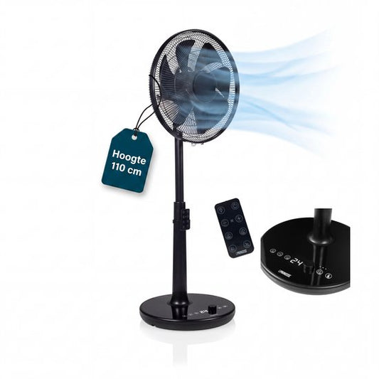 Ventilateur sur pied Princess DC - Ultra silencieux - ⌀40 cm - 24 vitesses - Réglable en hauteur – 4 modes de ventilation – Minuterie 1 à 24 heures – Oscillation à 90° – Avec télécommande - 354860