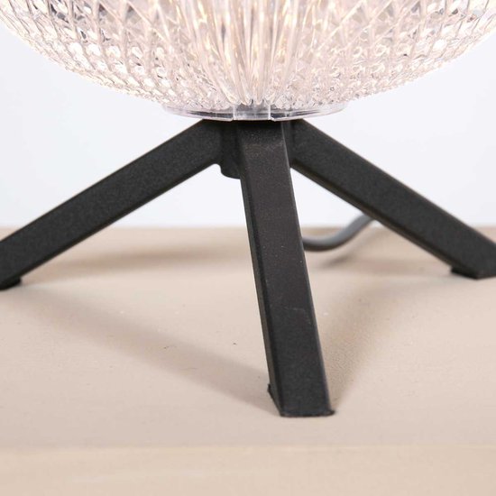 Lampe de table Geripu 3841ZW, Ø 15 cm, en plastique nervuré avec module LED - Transparent/Noir - Design - Mexlite