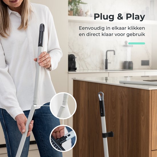 CLEANLY Pelle à poussière et brosse avec long manche 134 cm - Balai pour l'intérieur et l'extérieur - Fibres de brosse innovantes - Noir, Gris