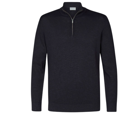 Profuomo Half Zip Pullover - Navy - Size S - 100% Cotton - PCWJ10004A - Pull Homme avec Col Zip