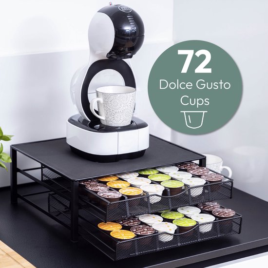 Porte-capsules Gadgy Dolce Gusto à 2 tiroirs - Porte-capsules avec tiroir - Porte-tasses à café pour 72 capsules - Porte-dosettes - Acier inoxydable - Noir - Antidérapant et amortissant les vibrations