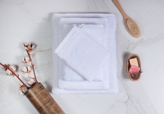 Gants de toilette DoubleDry Hotel 16 x 21 cm - Lot de 6 - 100% coton 500 g/m2 - Doux et absorbant - Blanc