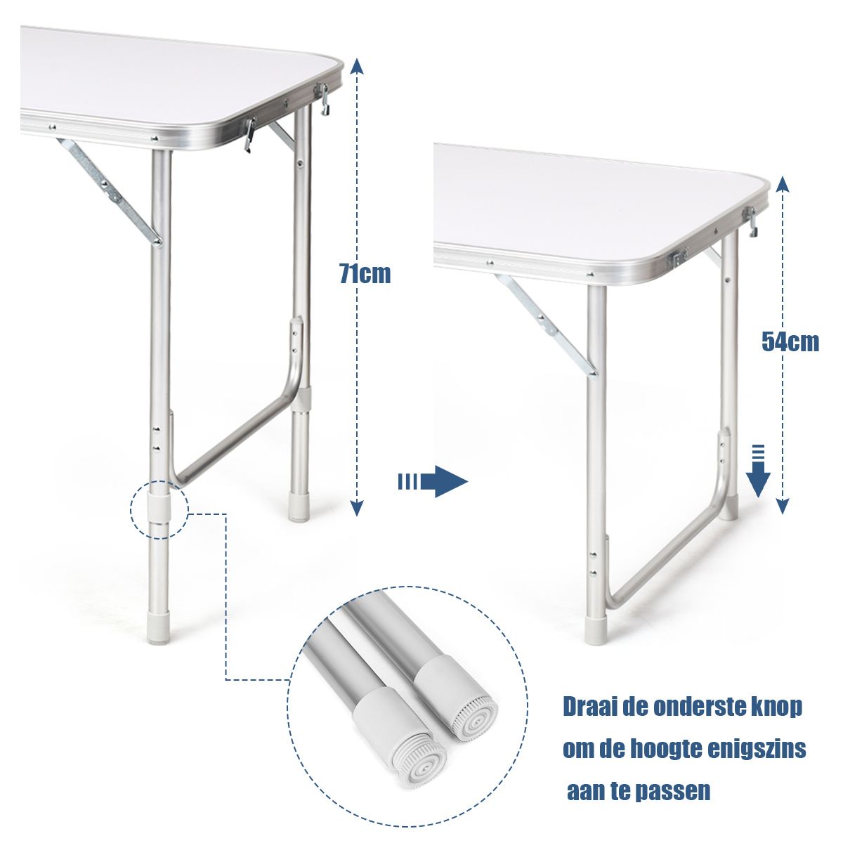 Table de camping Coast avec espace de rangement - hauteur réglable - pliable - bleu foncé 120 x 60 cm