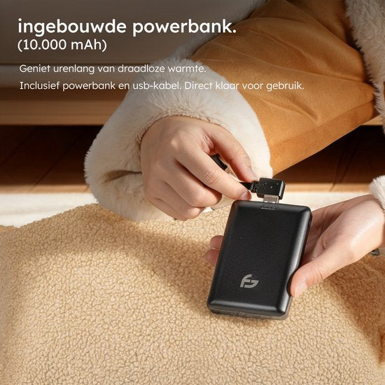 Coussin chauffant - 3 niveaux de chaleur - Coussin chauffant rechargeable - 10k mAh Powerbank - Sans fil - Coussin chauffant - 45x60 - Teddy Beige - Saaf Comfort