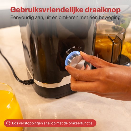 AoraKitchen Slowjuicer - avec fonction Reverse - Extracteur de jus - 500 ML - presse-agrumes - pour légumes et fruits - Fruit Press - Noir