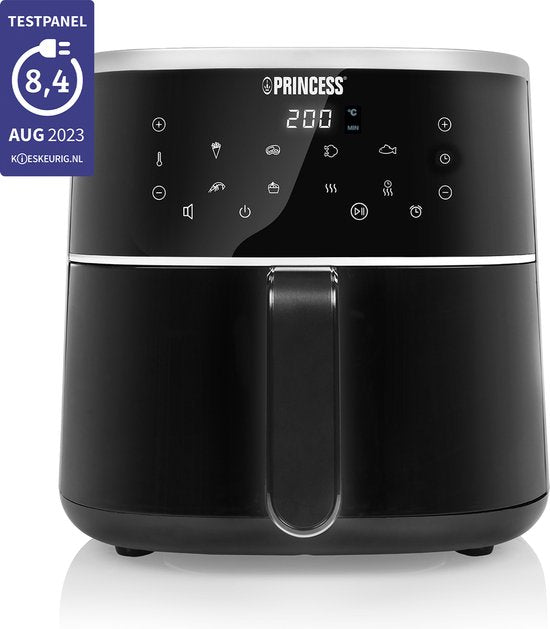 Friteuse à air chaud numérique Princess 182238 - 4 litres - Sans PFAS - Grand format - Friteuse à air chaud - Noir - Écran tactile numérique - 8 programmes automatiques - Grille réglable en hauteur incluse