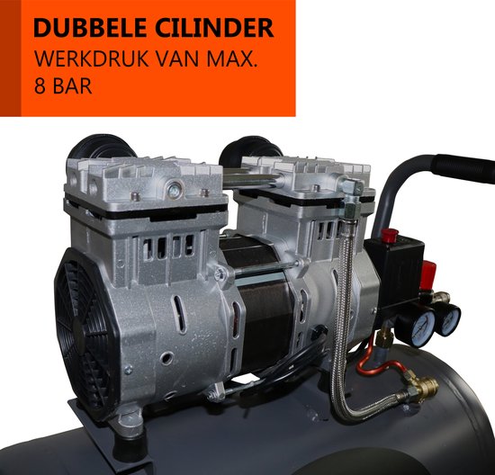 Compresseur Kibani ultra-silencieux 50 litres + tuyau d'air + pistolet à air + pompe à pneus - KIT - Faible niveau sonore - Compresseurs - 50 L