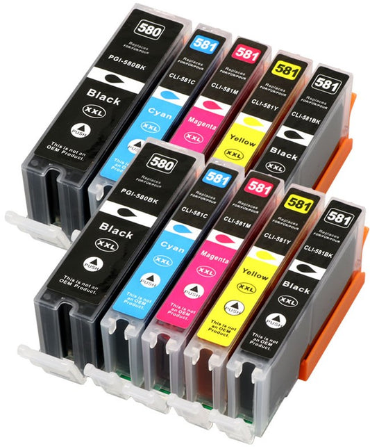 10 paquets de cartouches de marque maison pour Canon (capacité d'encre XXL - noir et couleur - 28 ml / 13 ml - multicolore)