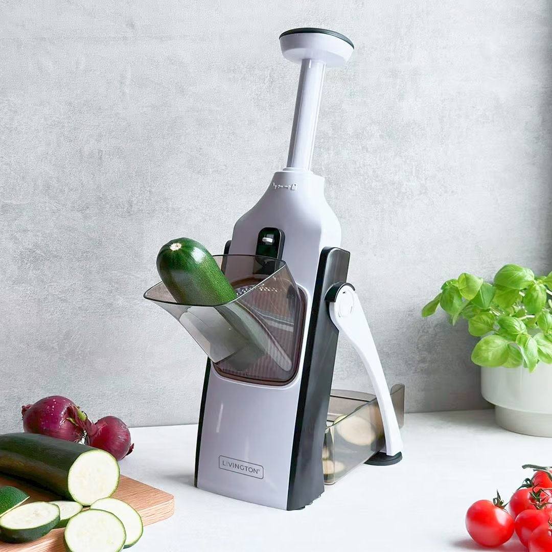 Coupe-légumes universel Livington - Éplucheur inclus - Pour couper et râper en toute sécurité