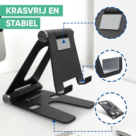 Serve Phone Stand XL - Support en aluminium pour téléphone portable et tablette - Support de téléphone pour bureau - Support de téléphone pliable TTH105 - Noir