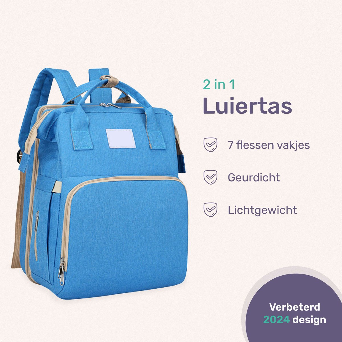 Sac à langer Qwali transformable en lit - 7 porte-biberons - Bleu-gris