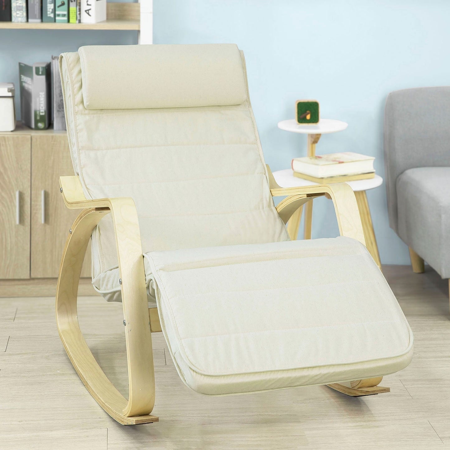 SoBuy Fauteuil à bascule avec repose-pieds réglable - Max. 120 kg - Blanc