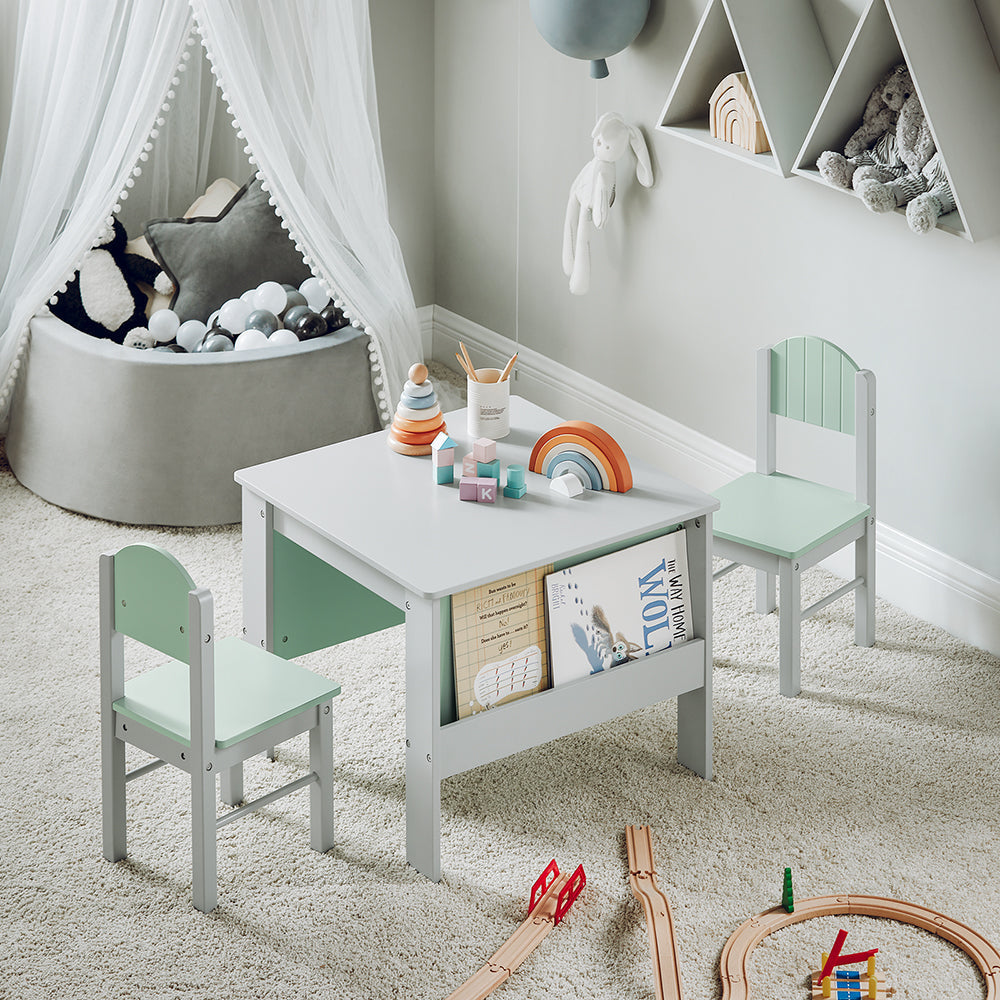 SoBuy Table enfant avec 2 chaises - Max. 75 kg - 60 x 60 x 48 cm - Vert clair