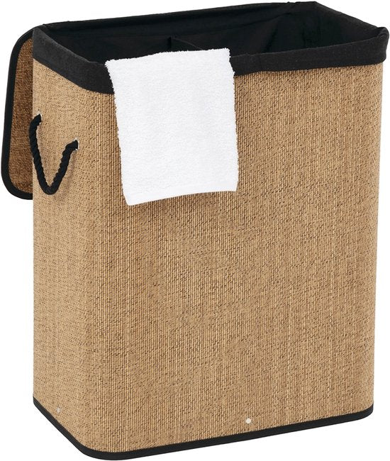 Panier à linge 5Five avec couvercle - bois de bambou - 60 litres - noir naturel - 41 x 30 x 50 cm