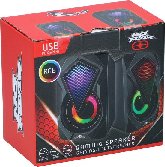 Ensemble d'enceintes No Fear - 2 pièces - lumineux - connexion USB - Bluetooth/ Aux - noir