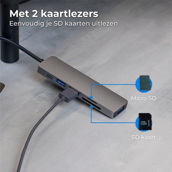 Nuvance - Hub USB C 3.0 - 5 Ports - Répartiteur USB - Station d'accueil USB C - Lecteur de carte micro SD USB C - Gris