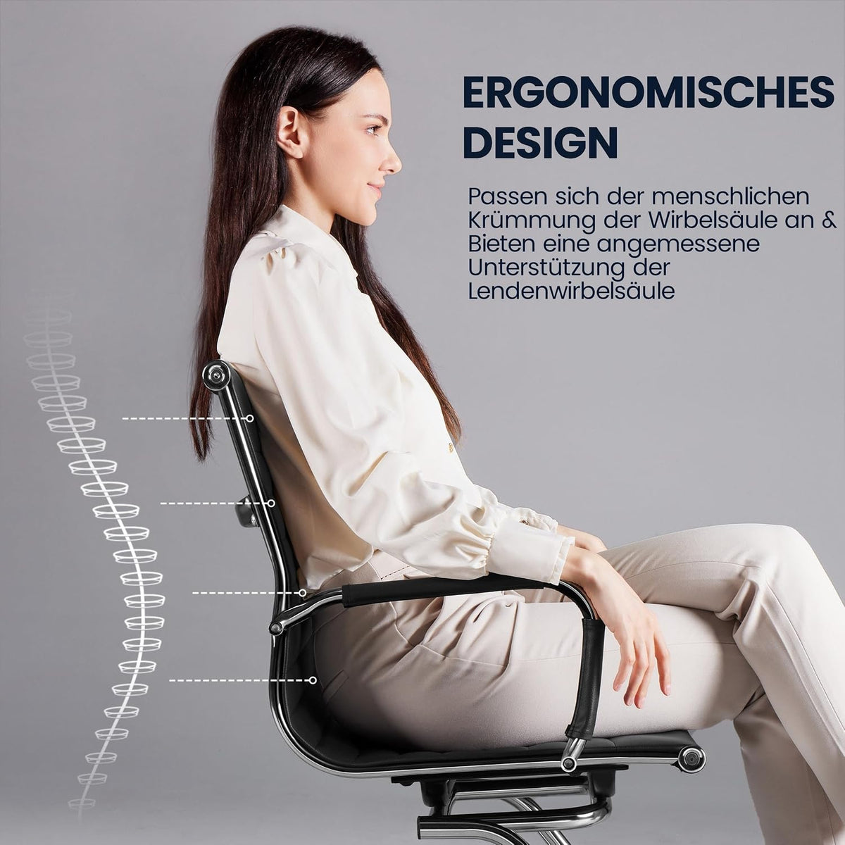 Ensemble de 2 chaises de salle à manger avec accoudoirs, en similicuir PU, avec structure chromée noire
