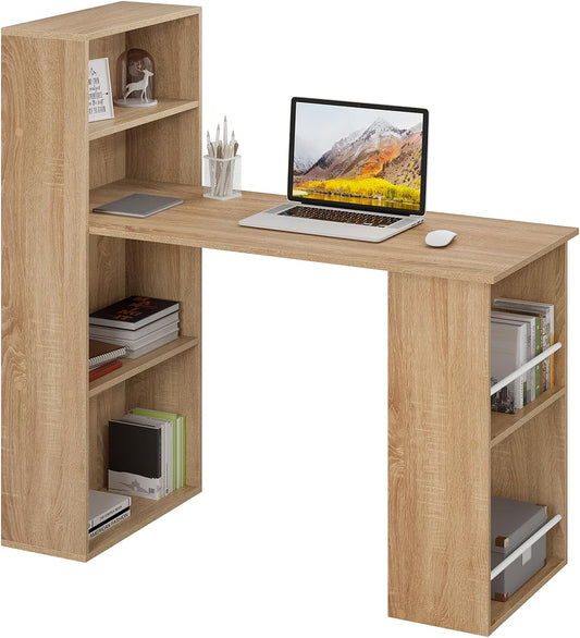Bureau eSituro avec bibliothèque et étagères 122 x 55 x 120 cm - Bois clair - Peu encombrant