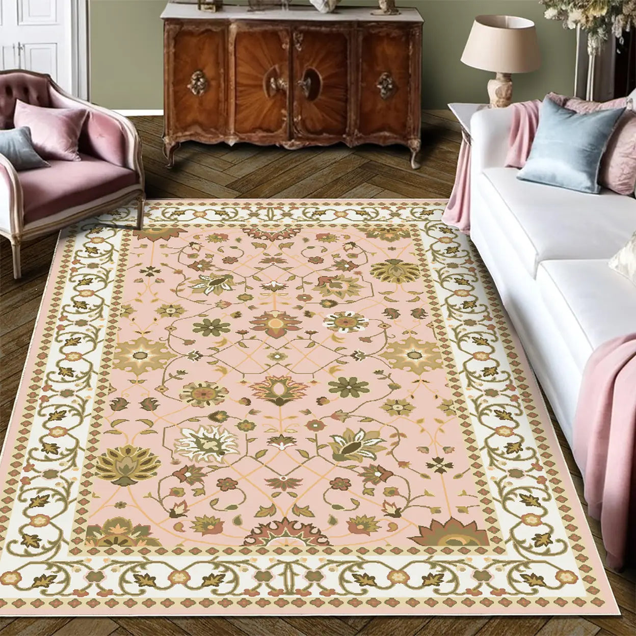 Tapis WhereHike - Multicolore - Motif floral vintage - Lavable - Antidérapant - Polyester - 183 x 274 cm
