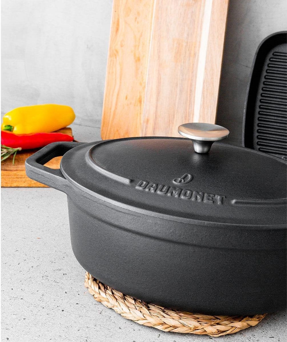 Mijoteuse Cocotte en fonte Daumonet - Marmite Faitout - Avec couvercle - Ø 29 cm - 3 litres - 100% sans PFAS & PFOA - Émail - Adapté à toutes les sources de chaleur - Électrique - Gaz - Halogène - Induction - Céramique - Lave-vaisselle - DAU-CIC-BLACK-2