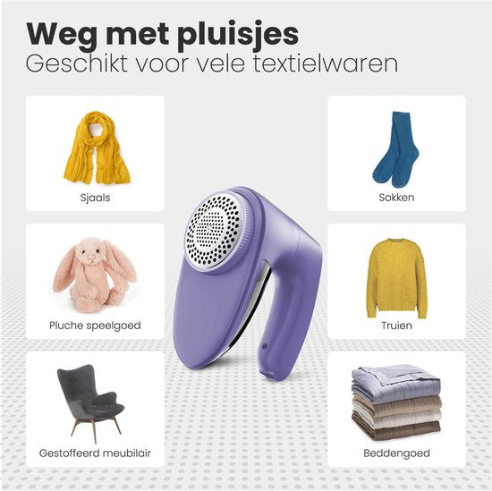 Auronic Electric Lint Remover - Dépoussiéreur sans fil - Autonomie de la batterie 60 minutes - Tondeuse à peluches - 2 accessoires supplémentaires - Violet