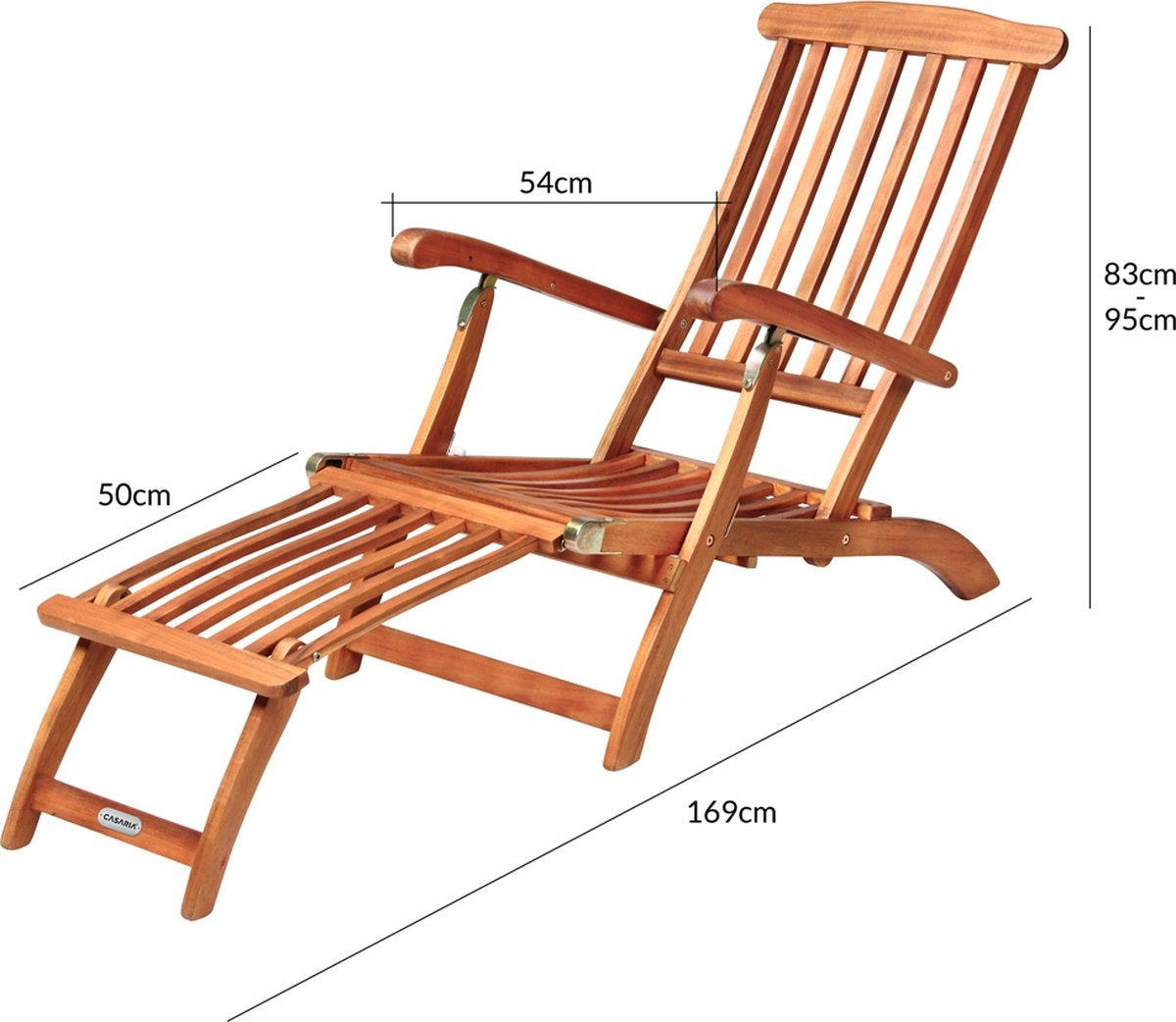 Chaise longue - Casaria Queen Mary – Bois d’acacia – 169 x 54 x 95 cm – Marron