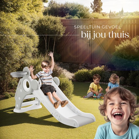 tectake® Toboggan pour enfants - Toboggan Toddler - A partir de 2 ans - Avec anneau de basket - Pliable - 128 x 66,5 x 67,5 cm - Pour l'intérieur et l'extérieur - Gris