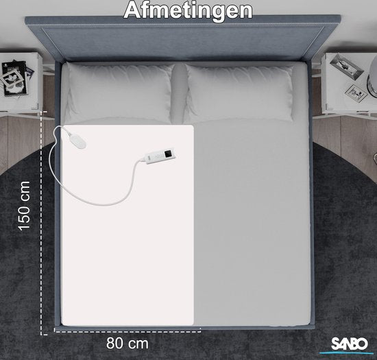 Couverture électrique Sanbo - Sécurité lave-linge - Sous-couverture - 150 x 80 cm - 7 niveaux - Avec élastiques de coin - 1 personne