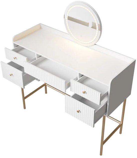 Coiffeuse Samira - Miroir et LED inclus - Blanc