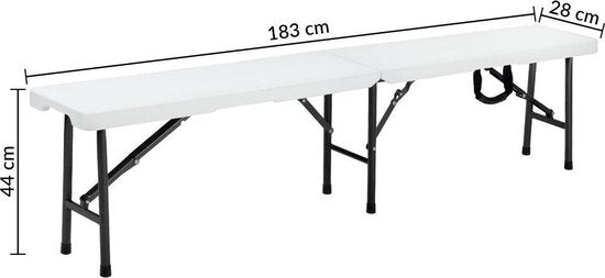 Banc de jardin pliant - 8 places - Banc pique-nique - Lot de 2 pièces - Blanc