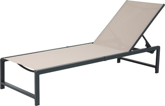 Chaise longue AXI Zane anthracite/marron – Structure en acier thermolaqué – Dossier à 5 positions – Assise en Textileen – 173 x 62 cm