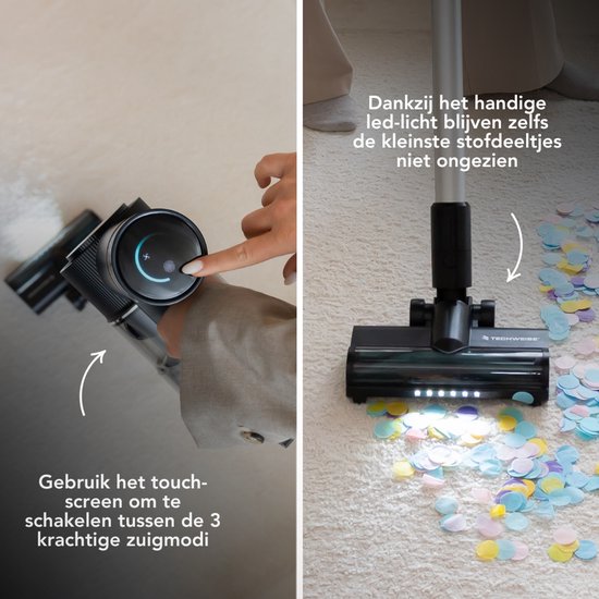 Techweise TV1 Aspirateur à manche sans fil - Autonomie 90 minutes - Extrêmement puissant - Avec 3 accessoires - Dépoussiéreur - Aspirateur sans sac
