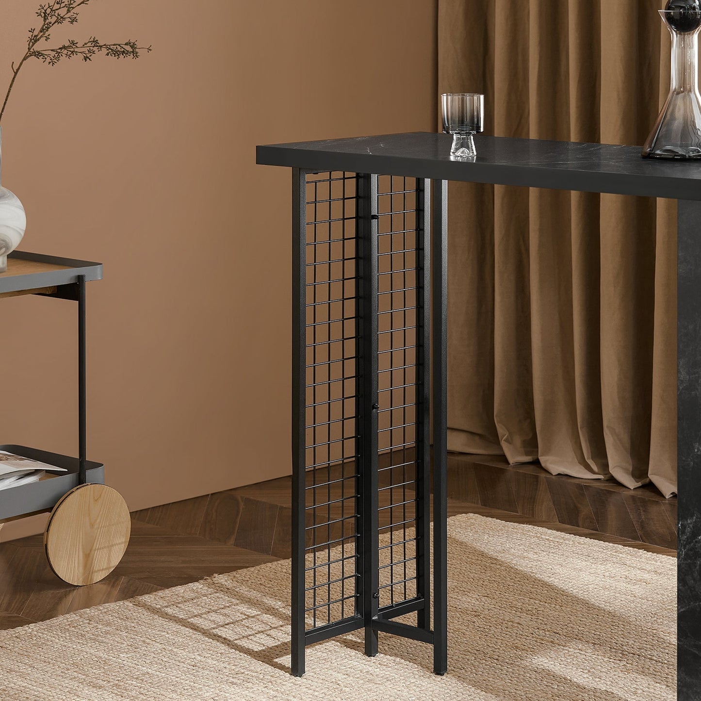 SoBuy Table de bar moderne - avec porte-bouteilles et porte-verres - 120x50x105 cm - noir