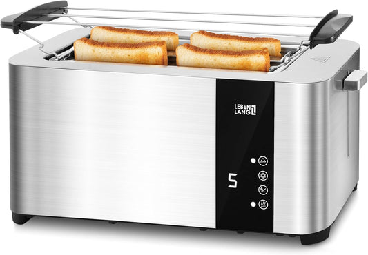 LEBENLANG - Grille-pain à fente longue - 4 tranches avec accessoire sandwich - Ecran tactile LED - 7 modes de brunissement - 1400 W