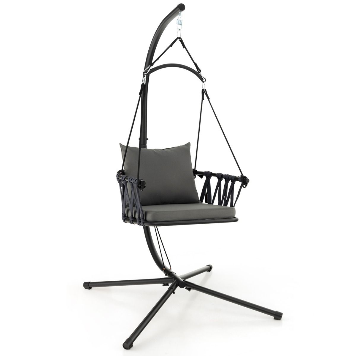 Fauteuil suspendu Coast avec support - Dossier tressé - Coussins d'assise et de dossier inclus - Gris