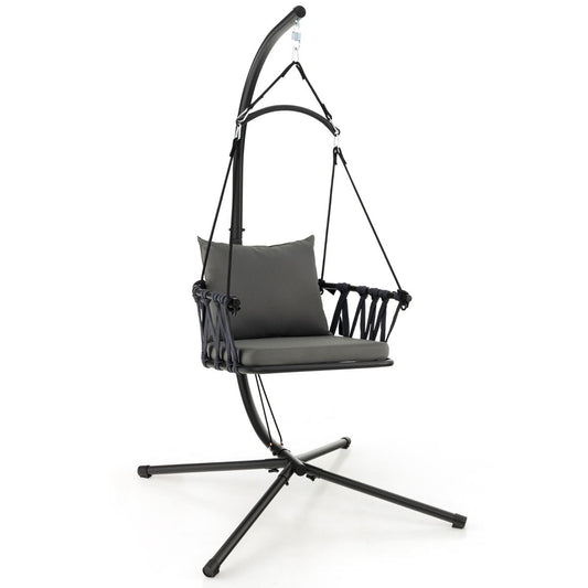 Fauteuil suspendu Coast avec support - Dossier tressé - Coussins d'assise et de dossier inclus - Gris