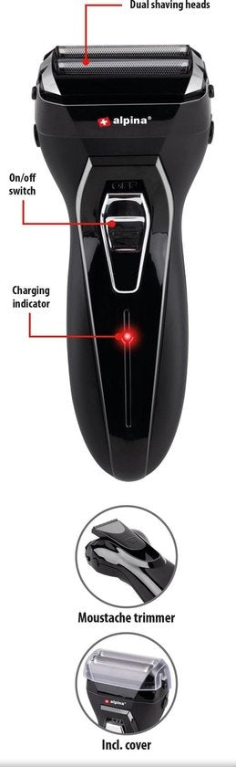 alpina Shaver with Trimmer - Rasoir - Tondeuse à barbe avec brosse de nettoyage et capuchon de protection