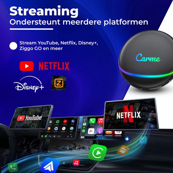 CarMe CarPlay AI Box - Installez n'importe quelle application sur l'écran de votre voiture - Youtube & Netflix - Mettez à jour CarPlay et Android Auto - Dongle CarPlay - Dongle Android Auto - Dernier modèle 2024 - Noir