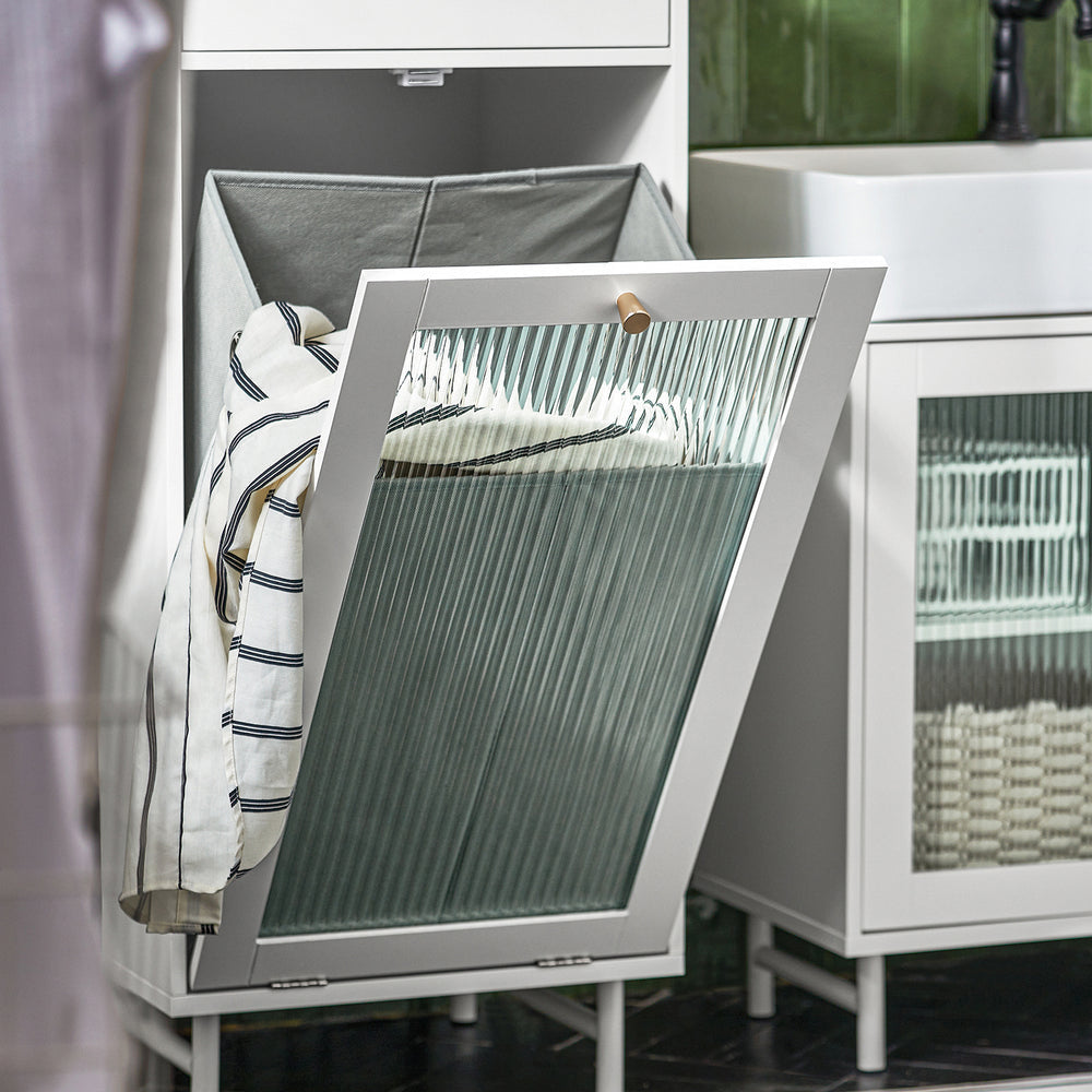 SoBuy BZR116-W Armoire à linge avec tiroir - Panier à linge amovible - 40x40x96 cm - Blanc