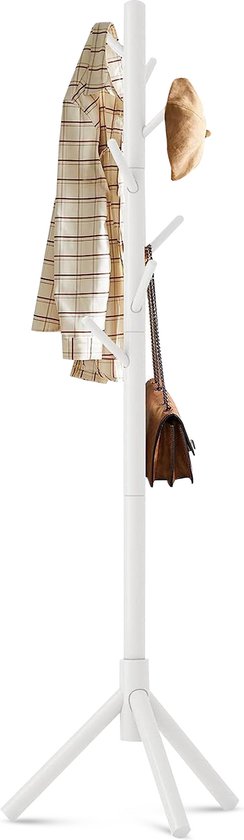 Bayt Porte-manteau - Porte-manteau sur pied - Porte-manteau bois - Porte-manteau sur pied - Porte-manteau - 8 crochets - 175 cm - Blanc