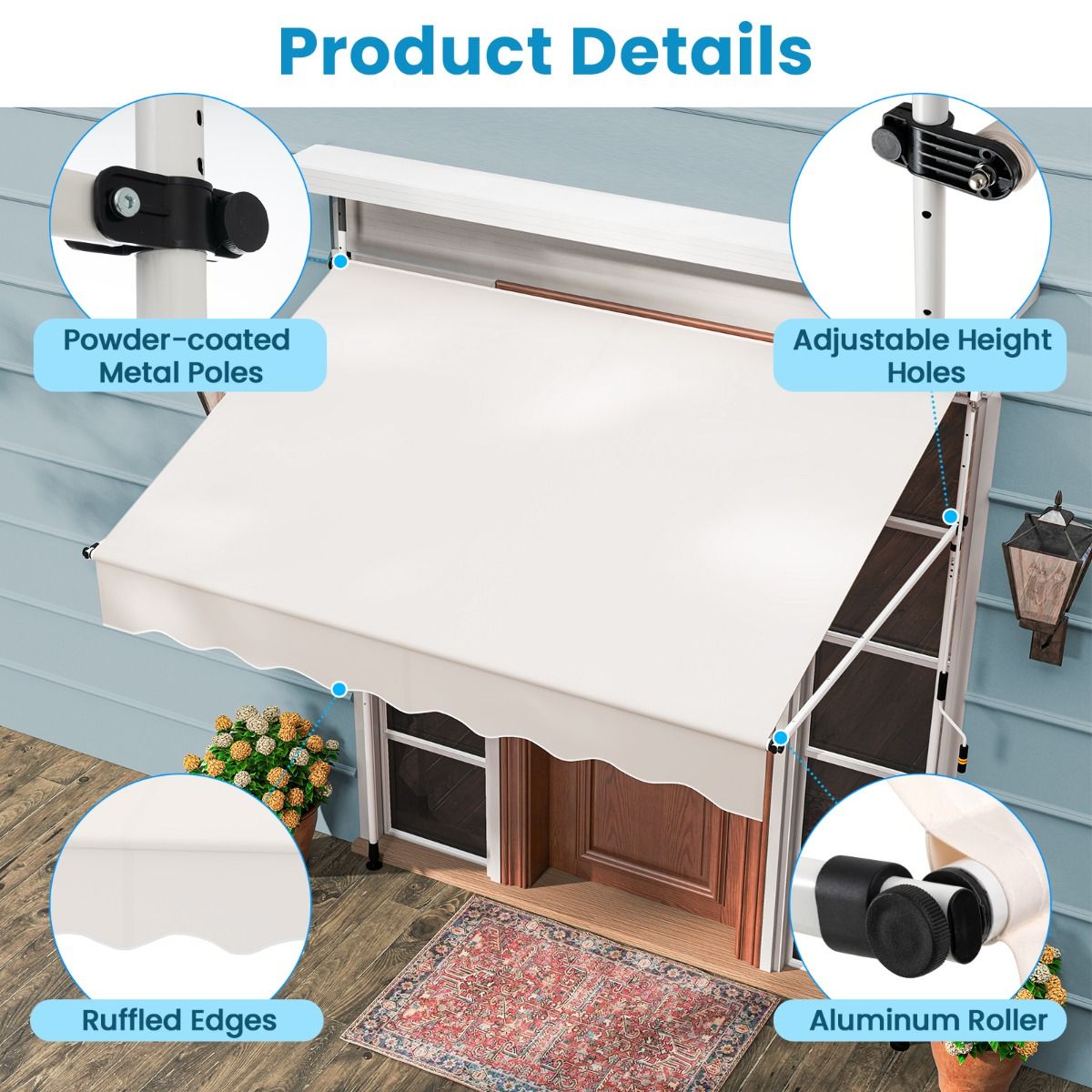 Store de balcon Coast - sans perçage - réglable manuellement - blanc - 200 cm