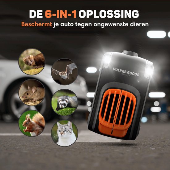 Vulpes Goods® Deterrent - Dissuasion de la martre - Dissuasion de la martre de pierre - Combattant de la martre - Intérieur et extérieur - Fréquences automatiques et lampes flash - USB et batterie de voiture - Martres, souris et rats - PRO V2 - 2 pièces