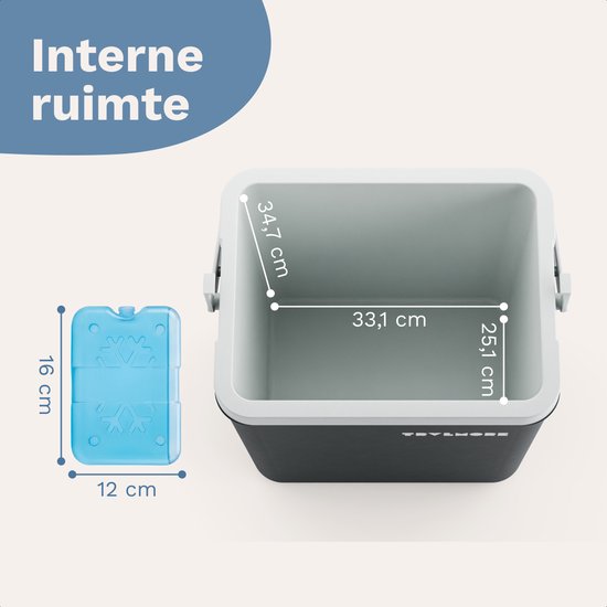TRVLMORE Cool Box 26L - 65 heures de réfrigération - Frigobox - 2 éléments réfrigérants inclus - Anthracite