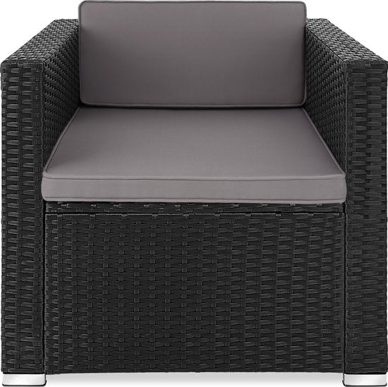 tectake® fauteuil confortable en osier avec accoudoirs, mobilier de jardin pour balcon, jardin, salon, 70 x 69 x 65 cm, déperlant et lavable, coussins d'assise et de dossier inclus - noir - poly-rattan